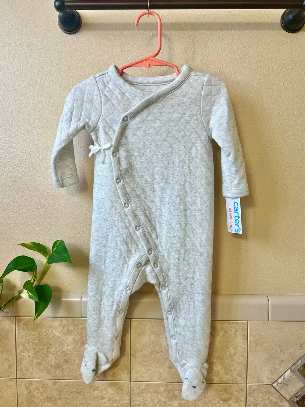 Carter's Light Gray Quilted Footed One-Piece